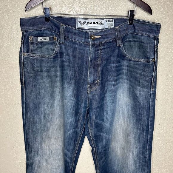 Y2K Avirex Baggy Hip Hop Embroidered Jeans 38X32 - Picture 2 of 7